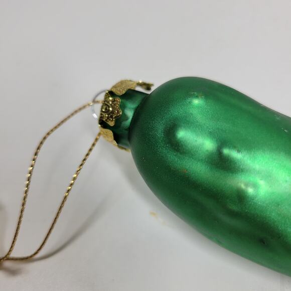 Vintage German Pickle Ornament 4" Green Glass Christmas Tradition Tree Decor - Picture 12 of 12